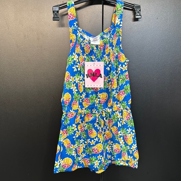 RMLA Romper,shirred upper chest,scoop neck,sleeveless elastic waist,light,floral - Picture 1 of 6